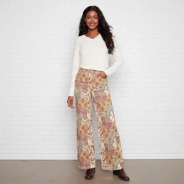 Charlie B Long Wide Leg Printed Twill Pants