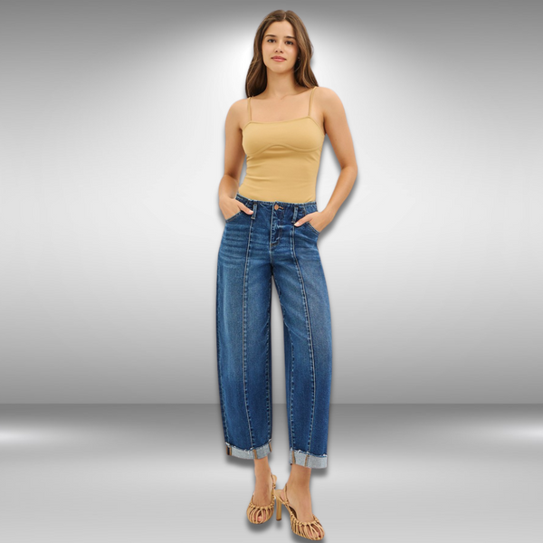 Risen High Rise Fit Barrel Cuffed Jeans