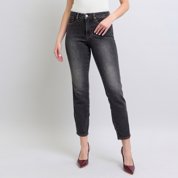 Judy Blue Mid-rise Tummy Control Vintage Washed Black Slim Fit