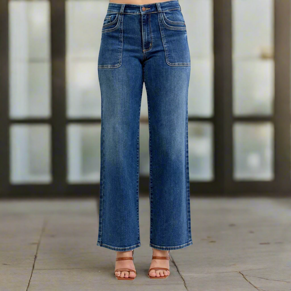Judy Blue Mid-rise 90's Strait Leg Front Patch Double Pocket