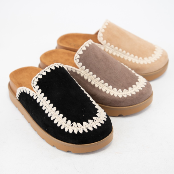 Black Faux Suede Embroidered Clog