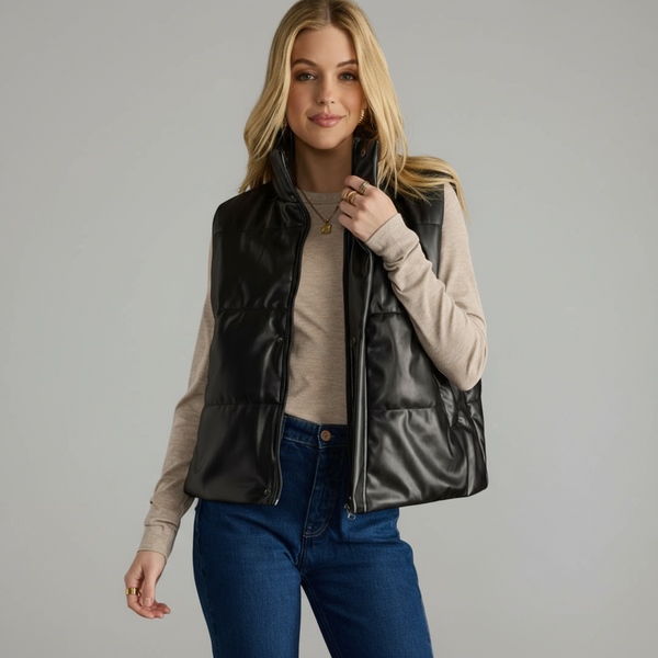 Black Vegan Leather Vest S-XL