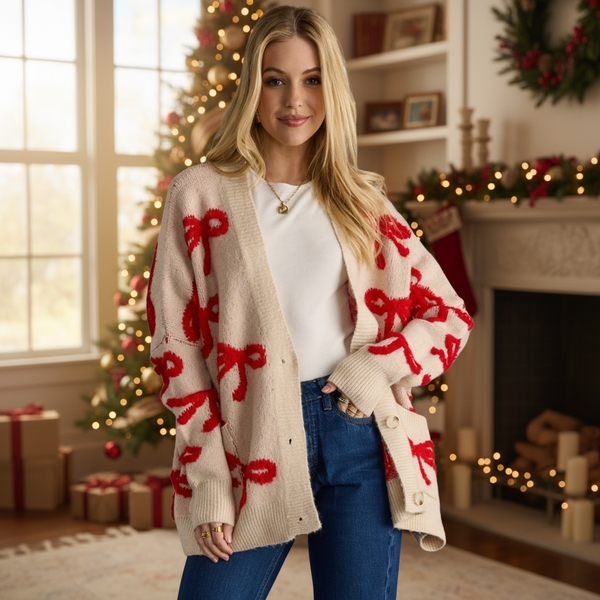 Red Bow Cardigan S-XL