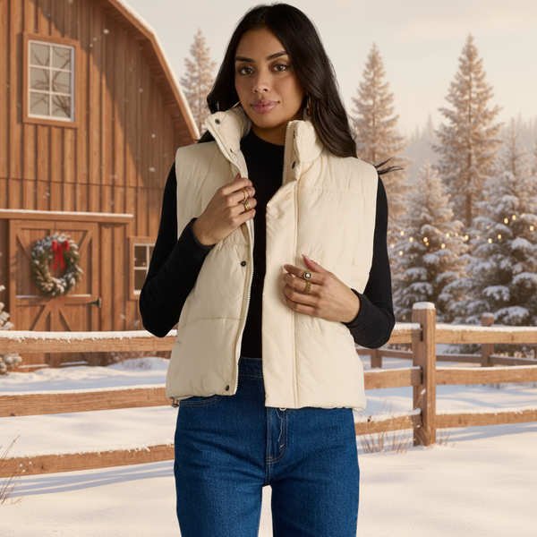 Ivory Puffer Vest S-XL