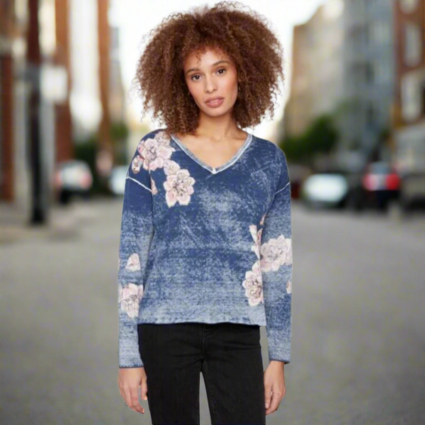 Reversible Floral V-neck Sweater