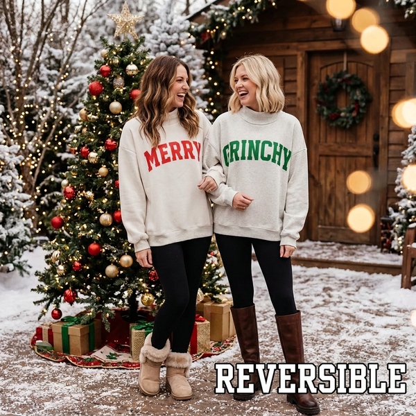 Merry or Grinchy Reversible Mock-neck Sweatshirt