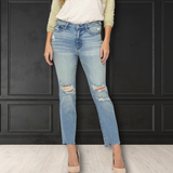 Judy Blue Mid Rise Tinted Wash & Destroy Crop Straight