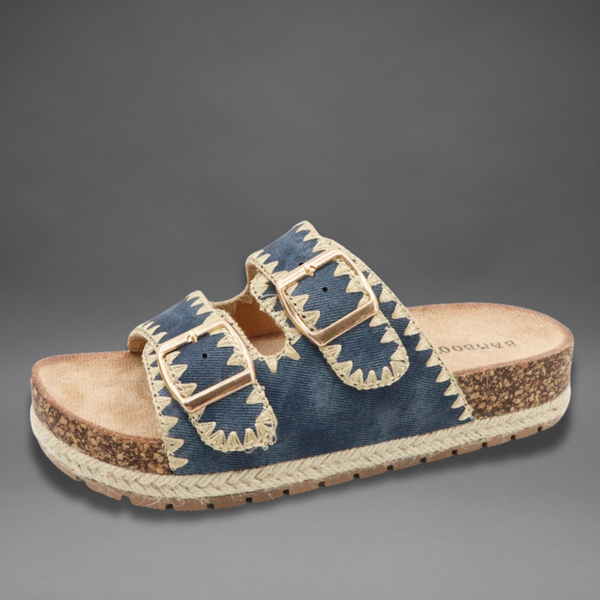 Courtney Blue Two-Buckle Sandal
