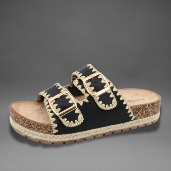 Desirae Black Two-Buckle Sandal