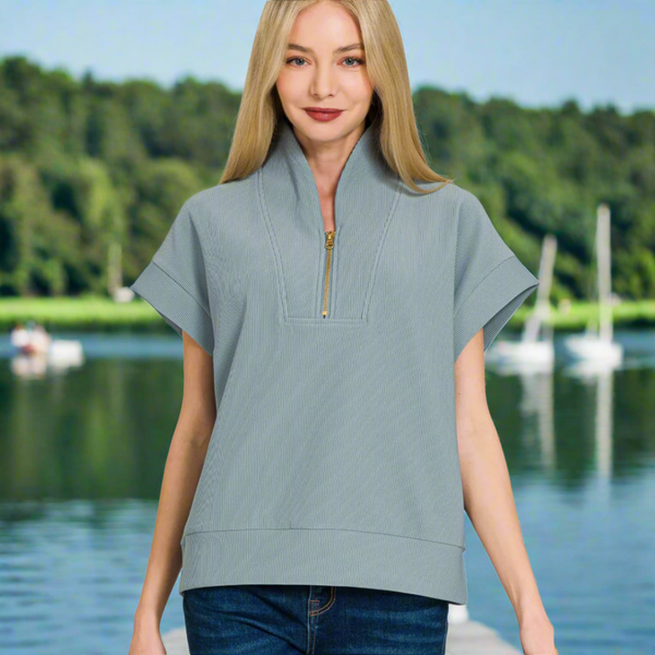 Sally Ribbed Quarter-Zip Top S-XL