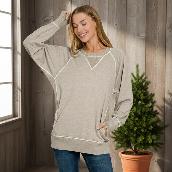 Mocha Vintage Washed Pullover S-3XL