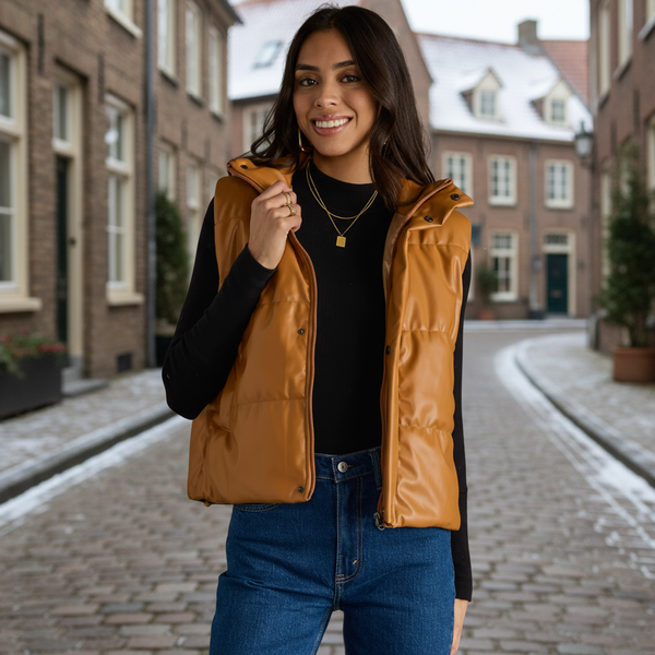 Camel Vegan Leather Vest S-XL