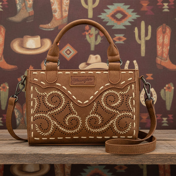 Wrangler Embroidered Swirl Mini Satchel/ Crossbody - Brown