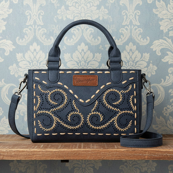 Wrangler Embroidered Swirl Mini Satchel/ Crossbody - Navy