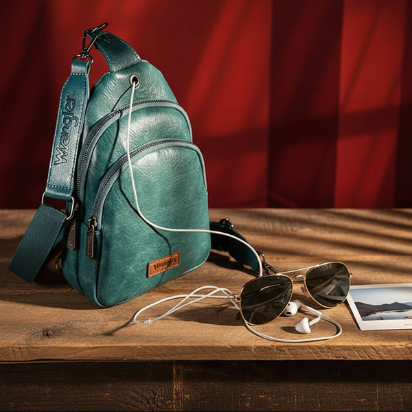 Wrangler Sling Bag/Crossbody/Chest Bag Dual Zippered Compartment - Turquoise