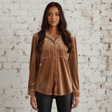 Tan Velvet Button Up S-2XL