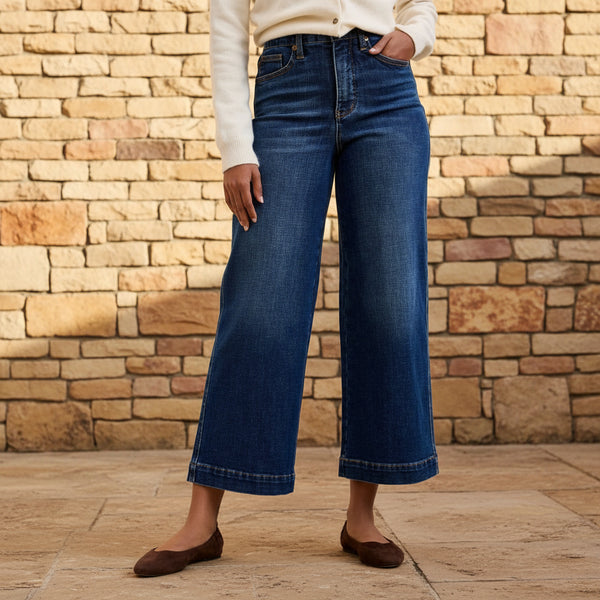 Judy Blue High Waist Tummy Control Claudia Ankle Wide Dark Deep Indigo Denim