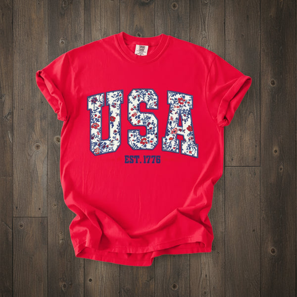 Retro Floral USA Tee S-XL