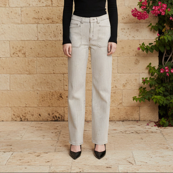 Mica Denim Super High Loose Fit Straight Striped Jeans