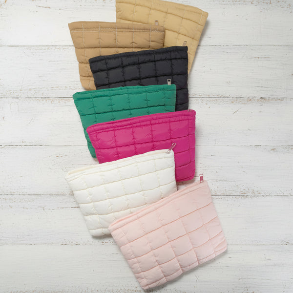 Quilted Puffer Cosmetic Makeup Pouch Clutch Bag