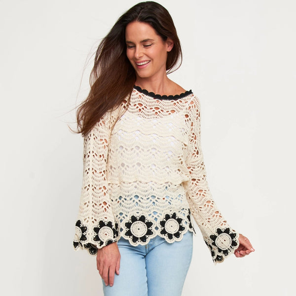 Faye Floral Crochet Long Sleeve Sweater S-XL