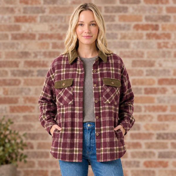 Burgundy Plaid Shacket S-XL