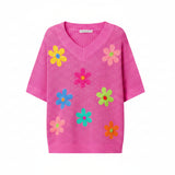 Hot Pink Retro Daisy Sweater S-XL