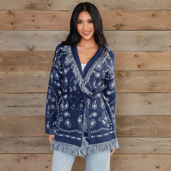 Blue Bandana Fringe Cardigan S-XL